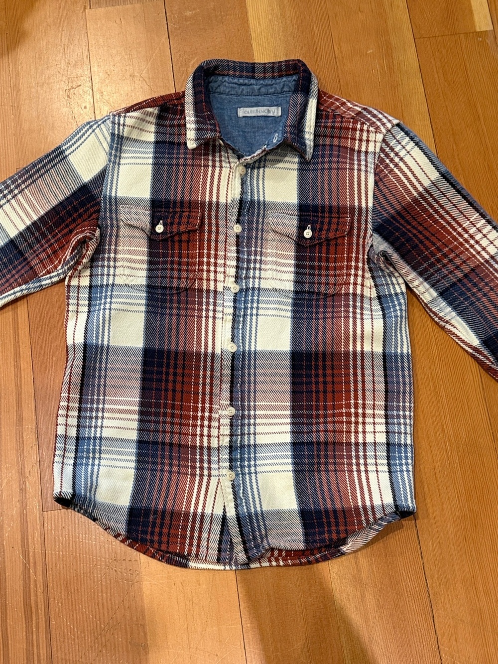 OUTERKNOWN PLAID BLANKET SHIRT, SIZE MEDIUM